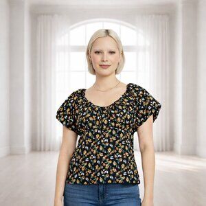 2 for $20 OLD NAVY XL Floral Puff Sleeve Smocked Back Empire Waist Cotton Blouse